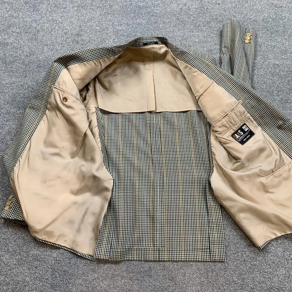 Vintage Daks London Blazer Mens 40 Beige Wool Houndstooth Sport Coat Notch 70s